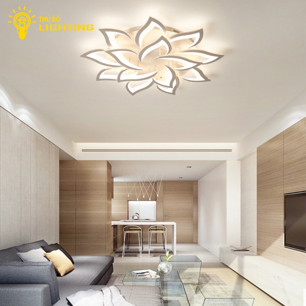 Đèn Ốp Trần Decor Phòng Khách Hoa Sứ THỦ ĐÔ LIGHTING 3 Chế Độ Ánh Sáng Thiết Kế 14 Cánh Hoa Xếp Tầng Tinh Tế 2038/14