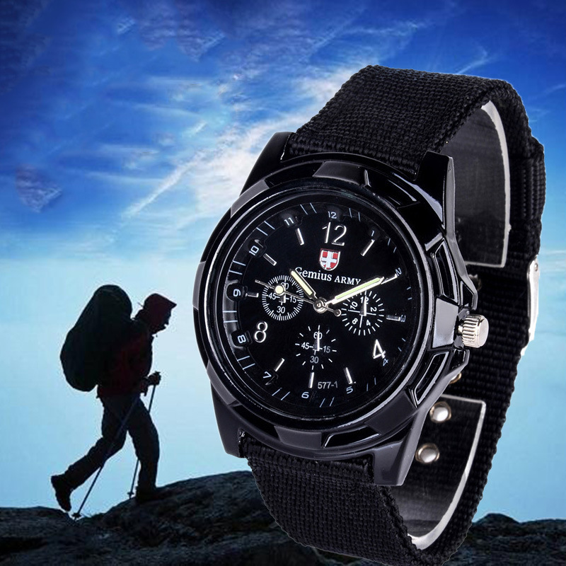 [Men Fashion Simple Swiss Army Watches] [Men Black Nylon Belt Quartz Watch] [Boy Minimalist Casual Watch]