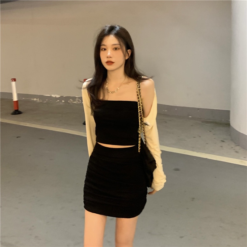 COZOK Set áo khoác cardigan dệt kim + áo sát nách thời trang nữ tính