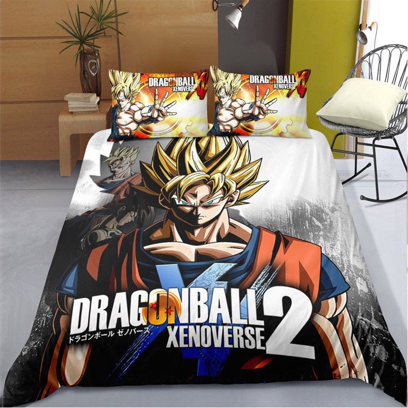 Bộ chăn ga gối đệm in họa tiết 3D 3 trong 1 họa tiết Dragon Ball