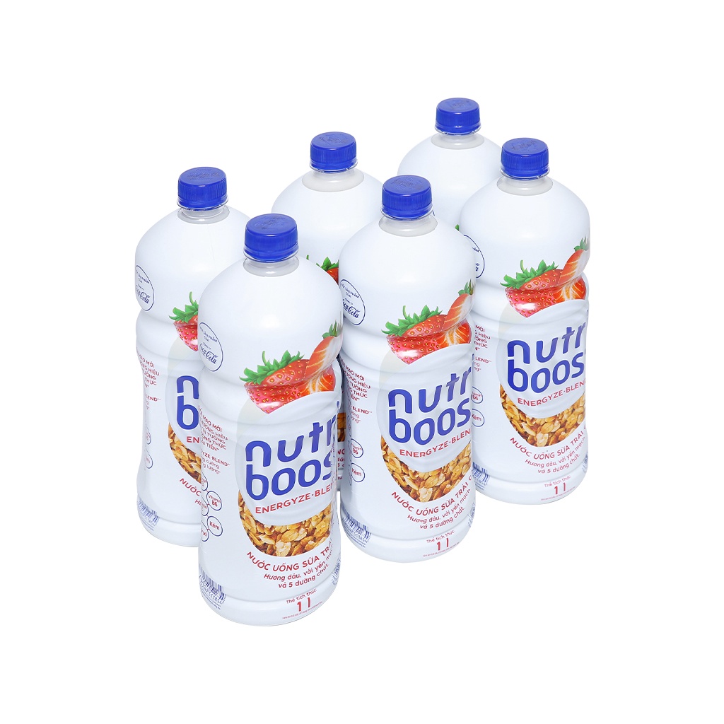 Thùng 6 Chai Sữa NutriBoost Hương Dâu 1L/chai - Sữa trái cây giải khát - Thức uống dinh dưỡng - Cho ngày dài năng động