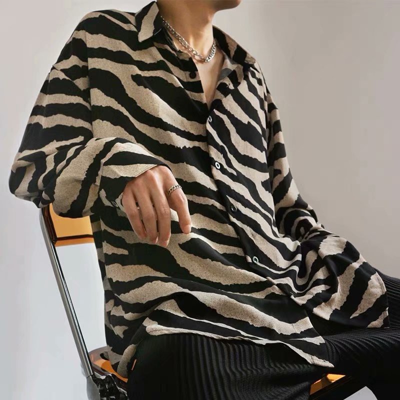 Áo Sơ Mi chiffon Tay Dài Họa Tiết Ngựa Vằn Phong Cách Hàn Quốc Sang Trọng Dành Cho Nam