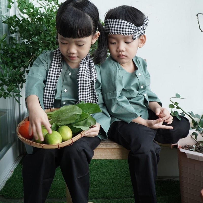 Bộ Bà Ba Bé Trai Bé Gái Màu Xanh 2023