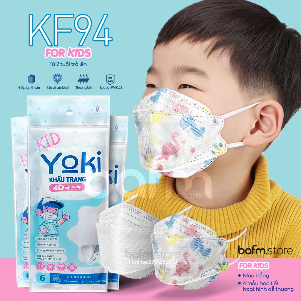 Khẩu Trang 4D Trẻ Em Yoki KF94 Công nghệ Hàn quốc - Họa tiết xinh cho bé từ 2-8 tuổi