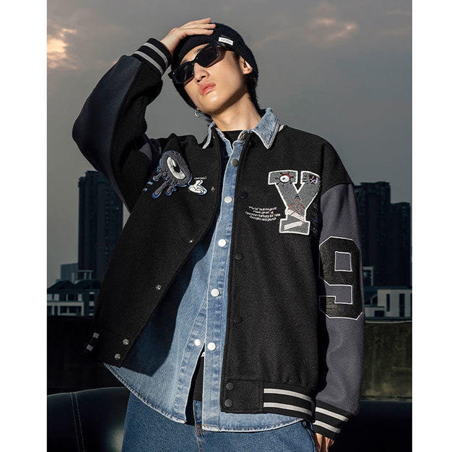 Áo Khoác Varsity Nam Nữ Nỉ Dạ, Da Lộn, Full Thêu Varsity Jacket