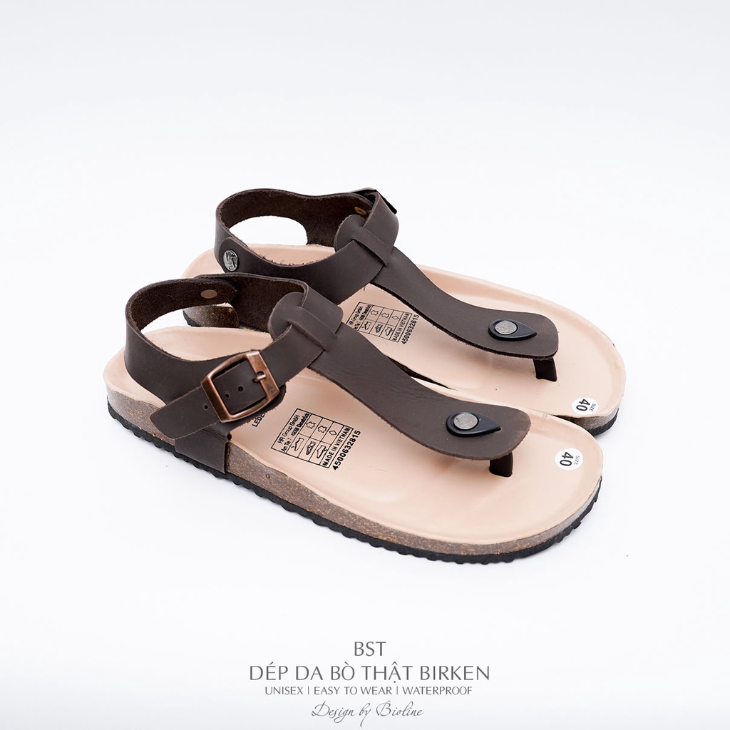 DK10-LÓT CHỐNG NƯỚC-Giày sandal đế trấu Birken da bò thật nam nữ, dép xăng đan công sở, dép đế trấu Bioline D10