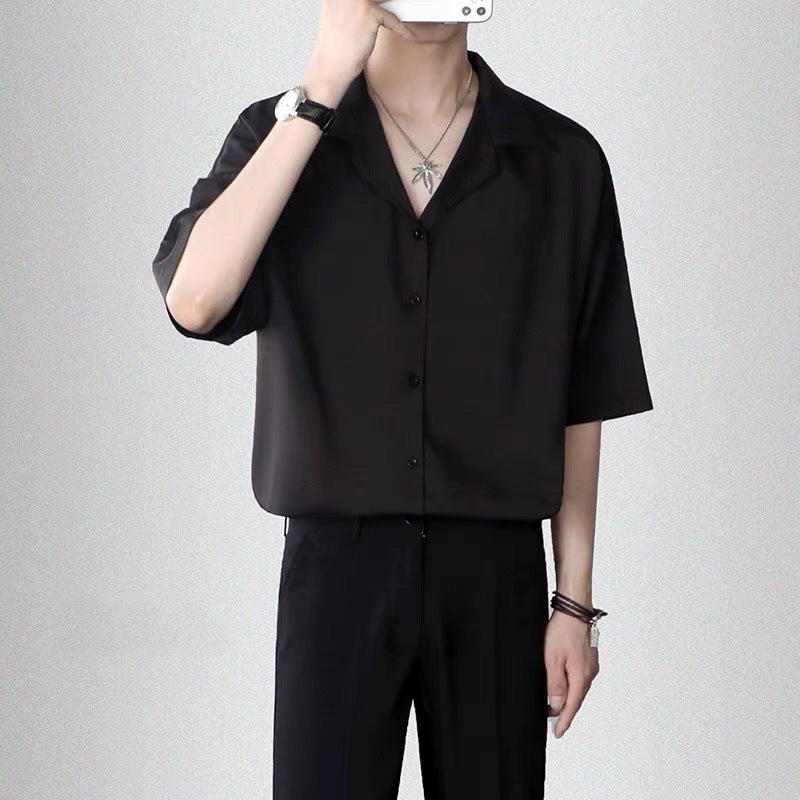 Áo sơ mi nam nữ Pijama - Áo sơ mi cổ vest Unisex ngắn tay | BigBuy360 - bigbuy360.vn
