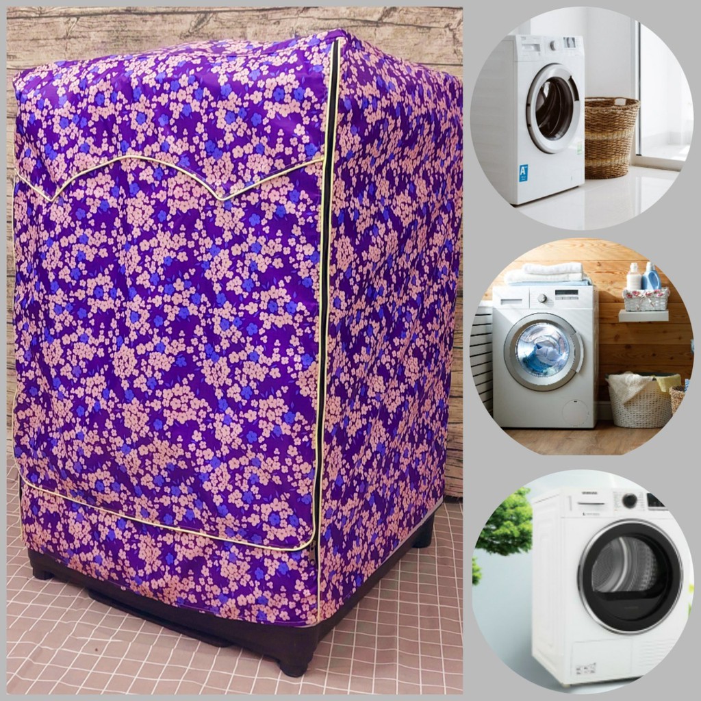 Loại dày - Áo trùm máy giặt cửa trước - lồng ngang loại dày tốt - mẫu bông hoa nhỏ màu tím violet