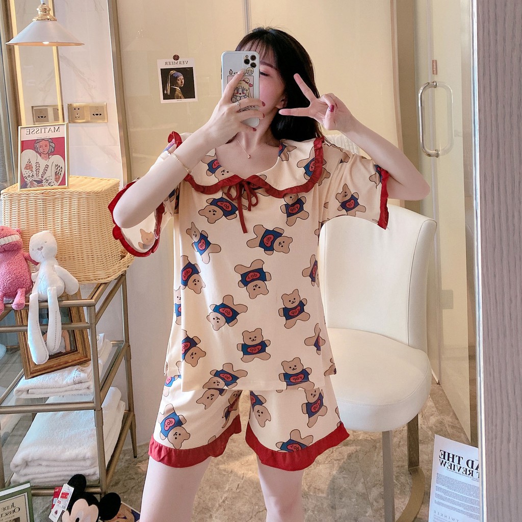 Bộ Đồ Ngủ Pijama Hoạt Hình Phối Nơ Cực Xinh Đáng Yêu Cute Cho Mùa Hè BN24