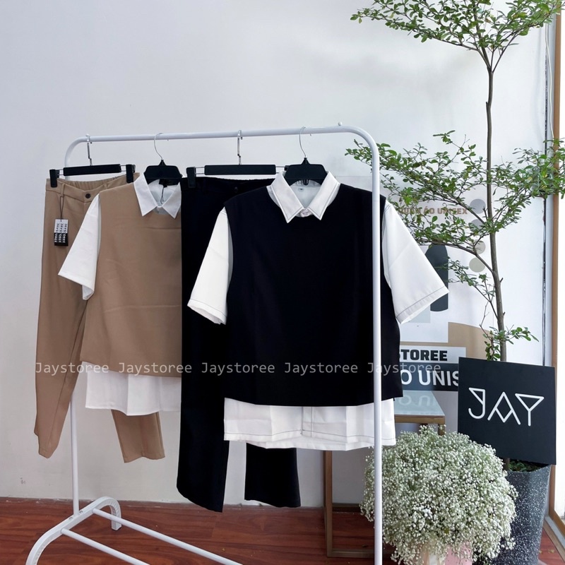 Áo Gile NÚT TRƠN/ QUẦN vải kaki mịn màu ĐEN/NÂU 🎶/Nam nữ unisex/FREESHIP 99K ❤️