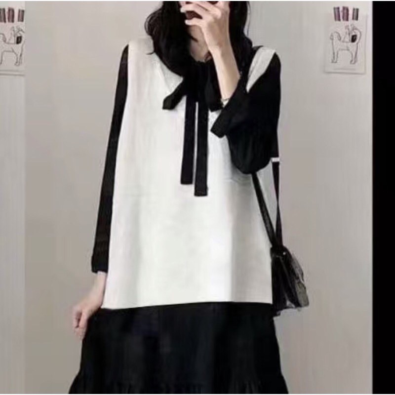 Váy babydoll cổ nơ