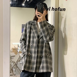 Áo vest nữ kẻ sọc caro form rộng tay dài retro phong cách hàn quốc áo vest blazer nữ ulzzang thời trang