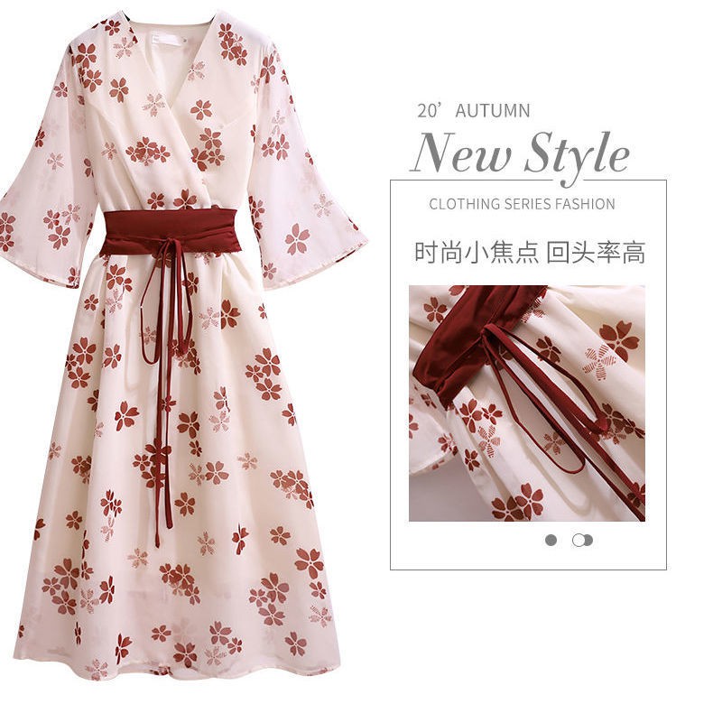 Đầm Voan Hoa Nữ Mùa Hè2021Hanfu Mới Sườn Xám Phiên Bản Cải Tiến Của Màu Đỏ Cổ Điển Phổ Biến Kimono Váy