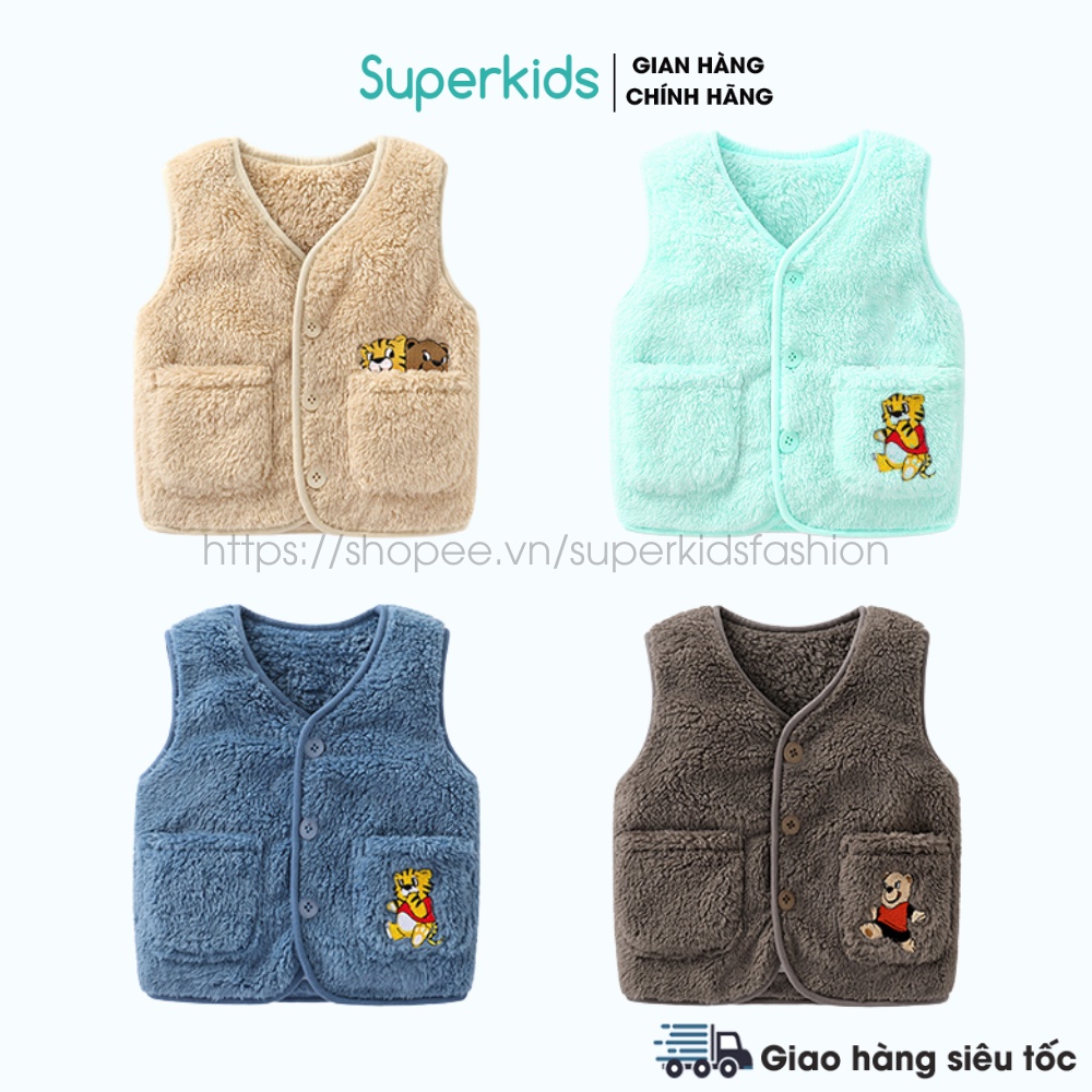 Áo gile cho bé lông thêu cài cúc khoác ngoài 8-18kg QATE733