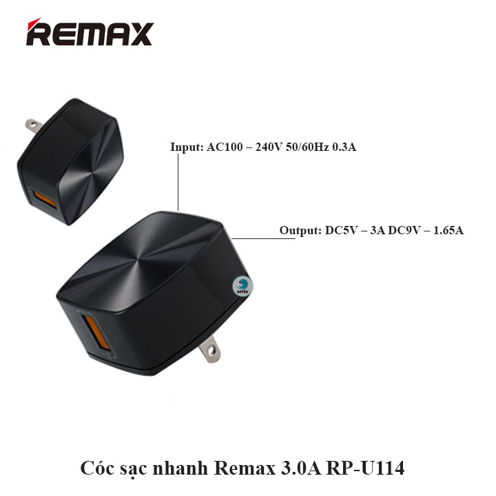 Cóc sạc nhanh Remax 3.0A RP-U114