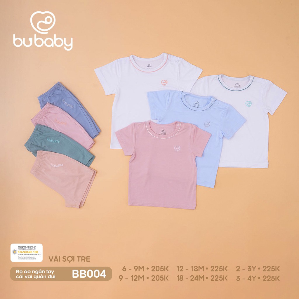 [BU BABY] Bộ cộc tay cài vai quần đùi sợi tre bé trai / bé gái BB004