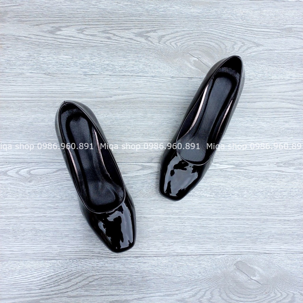 Giày cao gót trơn đế vuông - Giày cao gót công sở mũi vuông da bóng 5cm