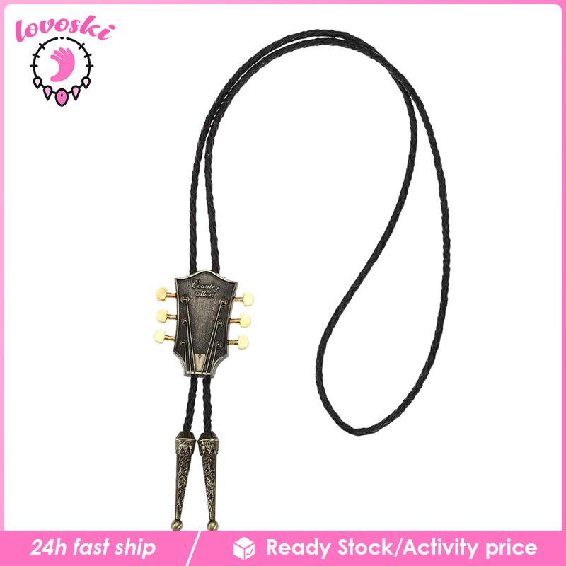 Vòng cổ Da PU Phối Mặt Hình Đầu Đàn Guitar Bằng Đồng Phong Cách Cao Bồi Phương Tây