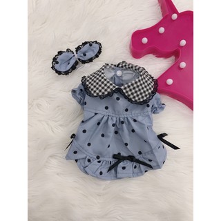 Set đầm chấm bi kèm nơ chó mèo