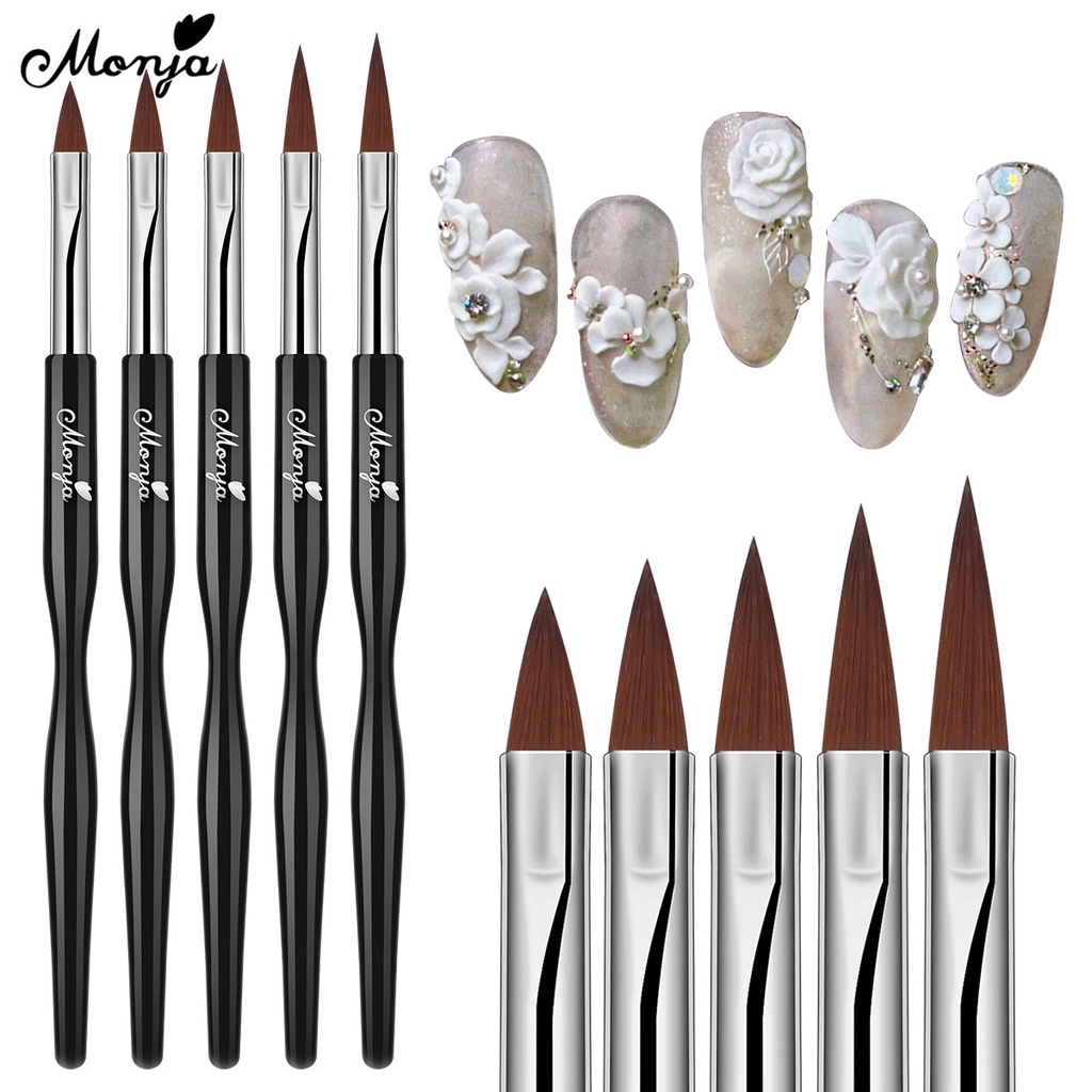 Monja 5pcs Nail Art  Brush Acrylic Liquid Powder Carving Flower Shaping Builder Pen Manicure Tool