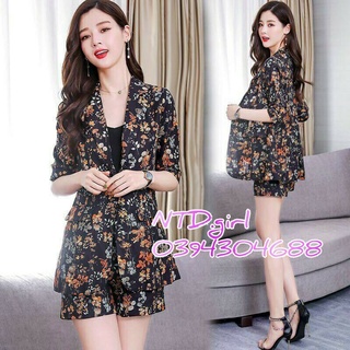 Hàng nhập - Set bộ vest short nữ in hoa nhí, bộ vest công sở