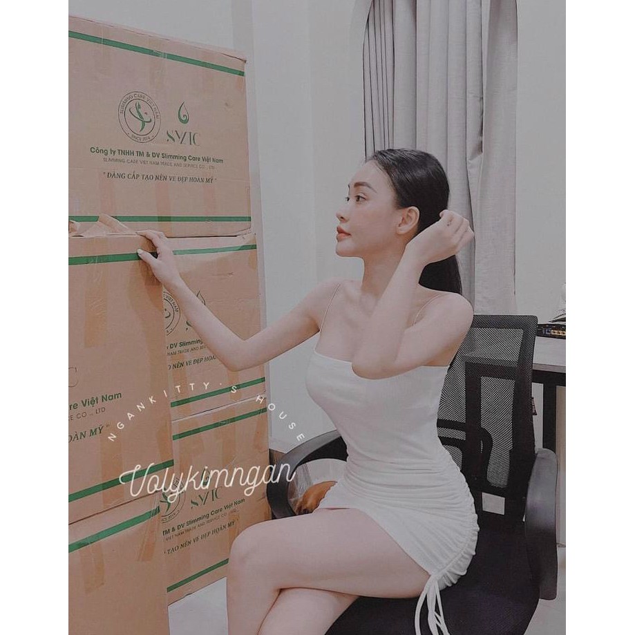 Đầm 2 dây ôm body rút dây 2 bên chất thun Len Gân Shop Cam Kết Hàng Y Hình Kèm Ảnh Thật Chính Chủ ( Size từ 40-53kg )