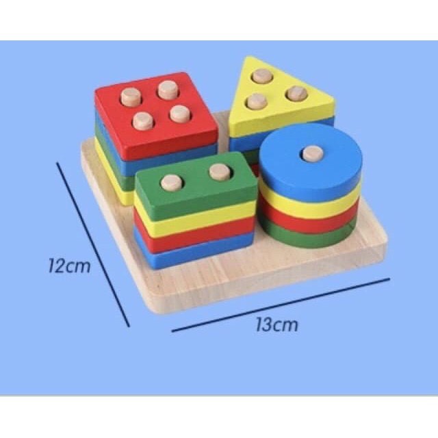 Bộ đồ chơi gỗ  FREESHIP Từ 250K  ĐỒ CHƠI GỖ MONTESSORI 4 CỌC HÌNH KHỐI