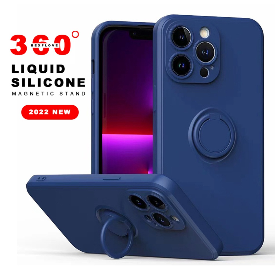 Ốp Điện Thoại Silicone Mềm Có Đế Đỡ Vòng Khuyên Từ Tính Cho iPhone 14 13 12 11 Pro MAX Mini X XS MAX XR 6 6S 7 8 Plus 11Pro 13Pro
