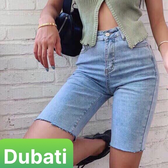 QUẦN SỌT SHORT JEAN NỮ, QUẦN NGỐ CHẤT VẢI XANH TRƠN LƯNG CAO PHONG CÁCH HÀN QUỐC - DUBATI FASHION
