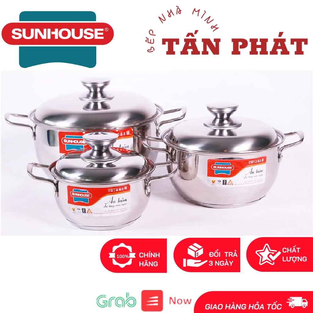 Bộ 3 nồi inox 3 đáy Sunhouse SH335