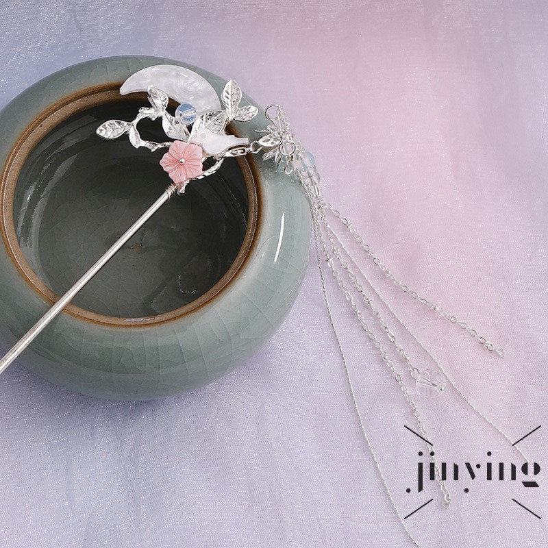 GETNOIVAS Trâm Cài Tóc Hình Mặt Trăng Đính Đá Phong Cách Trung Hoa