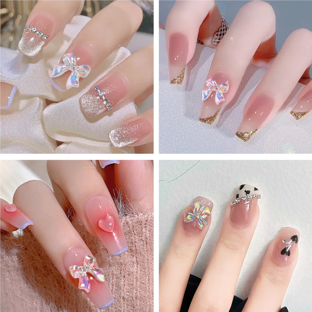 50 cái móng tay aurora nơ bướm dễ thương nhiều loại nhựa hỗn hợp móng tay nghệ thuật tự làm phụ kiện trang trí quyến rũ 3d nhỏ