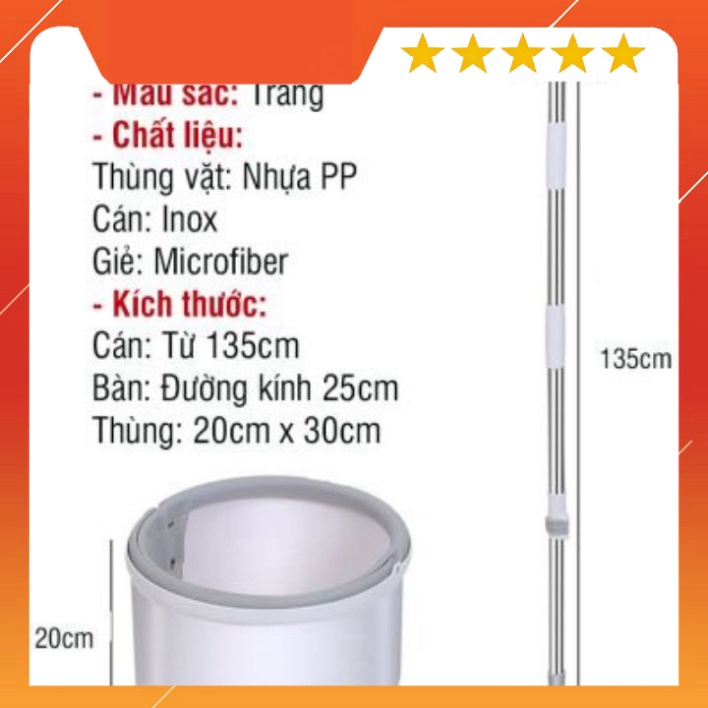 Bộ lau nhà thông minh K8 thùng vắt xoay tròn nhựa PP, Cán inox dài 134cm, miếng lau 25cm bachhoaonline