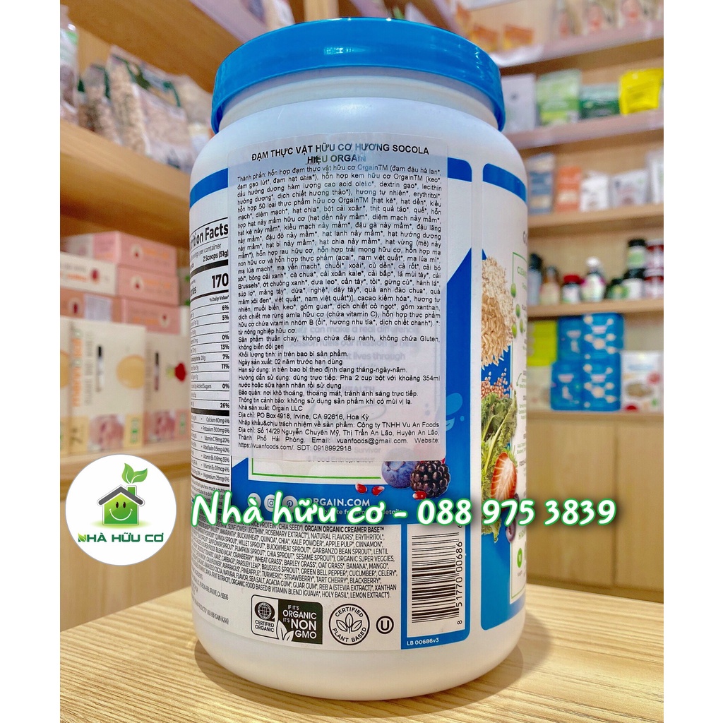 Protein thực vật Orgain hữu cơ hương socola 510g và 918g - Date: 5/2023 - Nhà hữu cơ