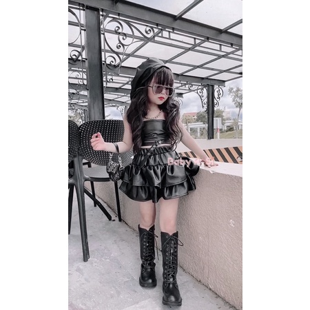 Chân váy da bèo tầng cho bé gái