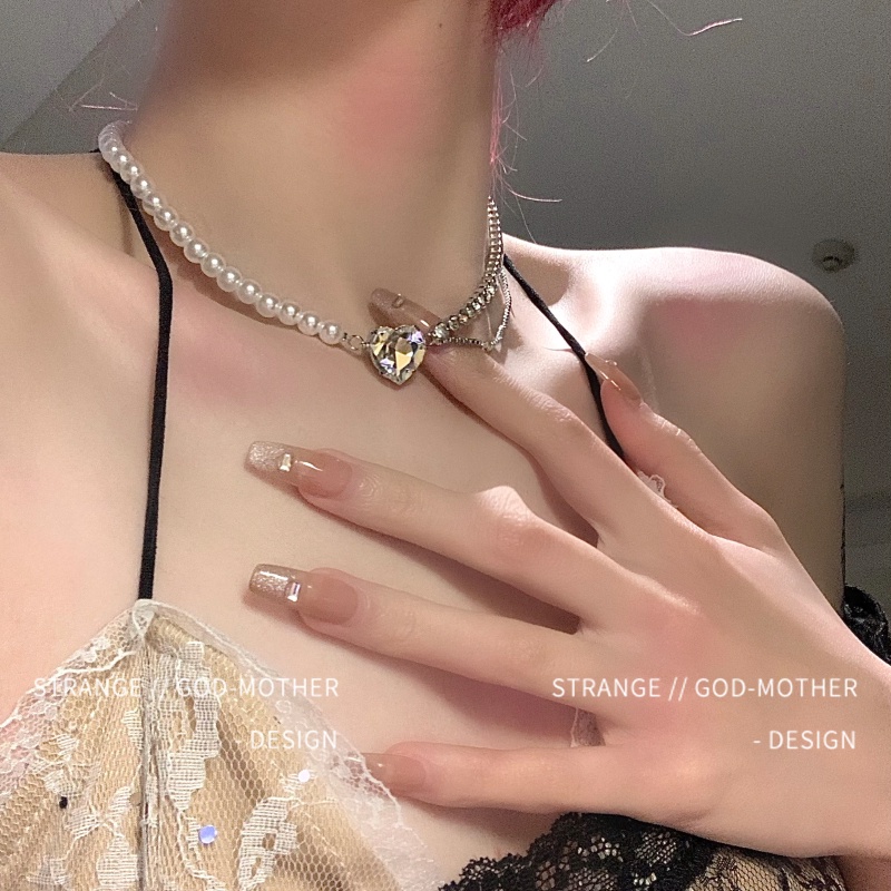 Vòng cổ Ngọc Trai Hình Trái Tim Từ Ngôi Sao Bạn Khâu Không Đối Xứng Hàng Mới