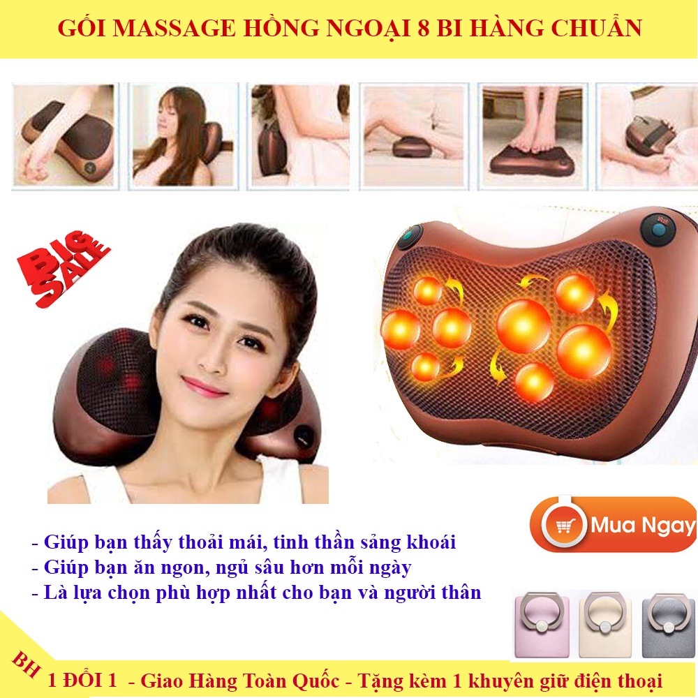 Gối massa hồng ngoạị 8 bi massage xoay chiều xoa bóp vào các cơ và huyệt trên cơ thể .