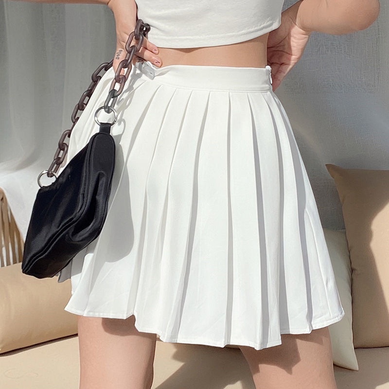 Chân váy tennis xếp ly phong cách Hàn quốc trắng đen trơn ngắn nữ họa tiết thêu