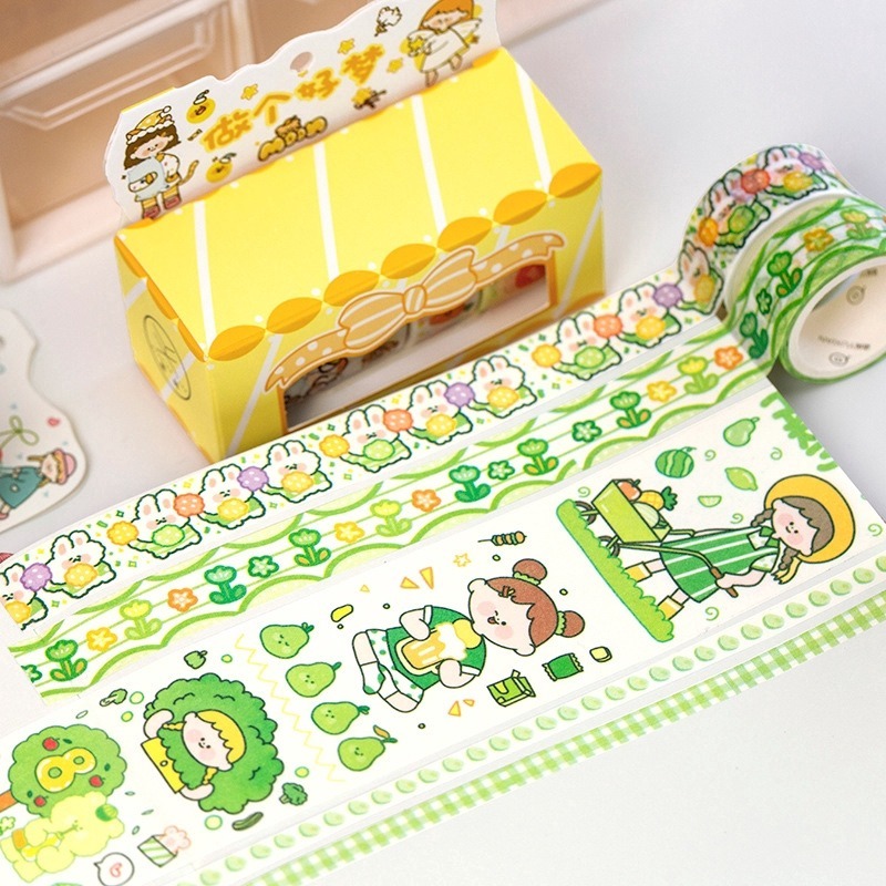 Hộp 5 cuộn băng keo giấy washi trang trí sổ tay sáng tạo dễ thương
