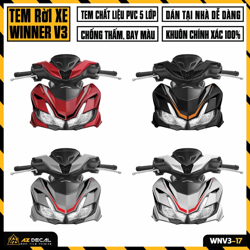 Tem Rời Xe Winner V3 Mẫu Cá Mập | WNV3-17 | Decal Chế Dán Winner X 2022 Đẹp Cho Xe Sơn Đen Trắng Đỏ Xám