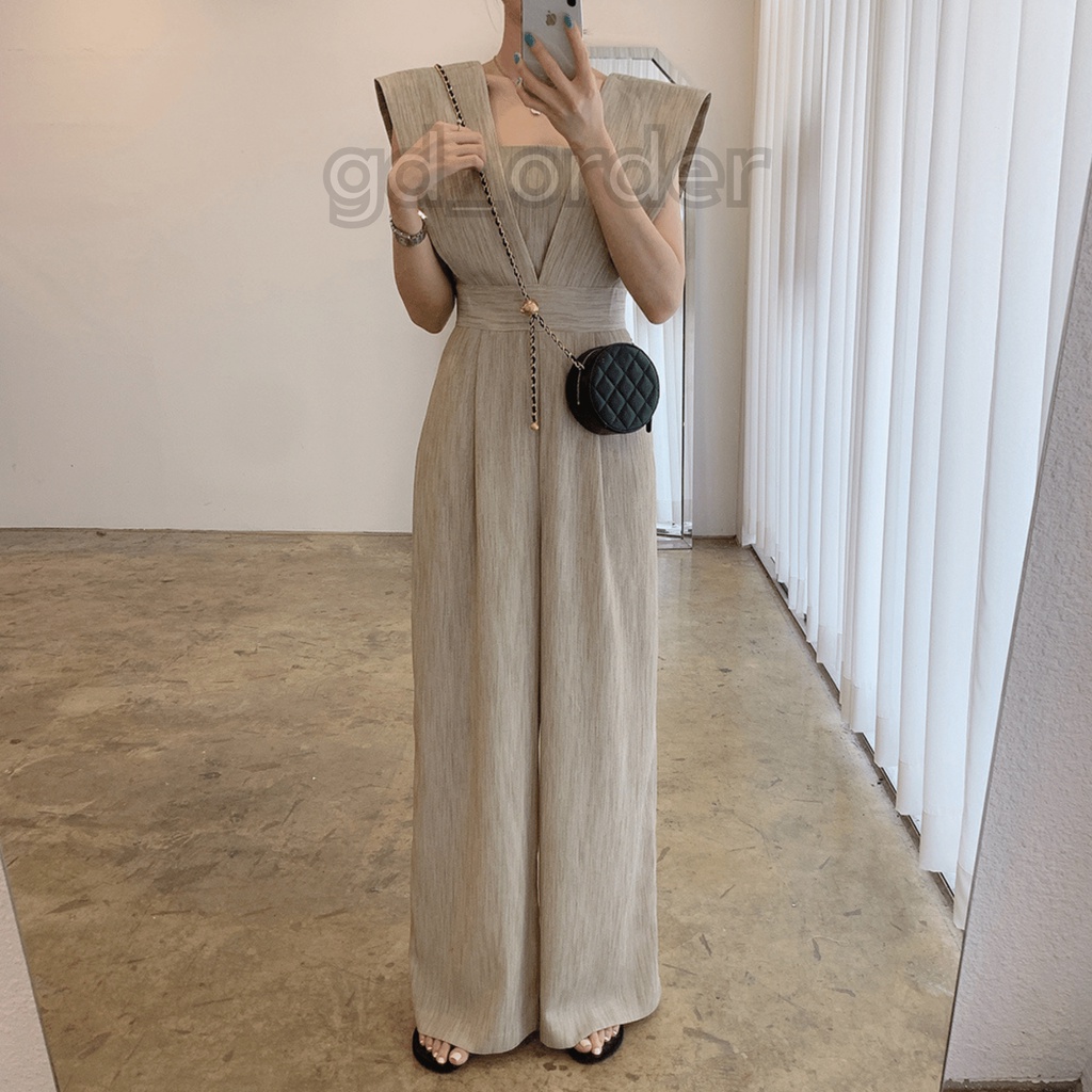 [CÓ SẴN] J2|Jumpsuit cổ vuông cộc tay quần ống rộng khí chât thanh lịch Hàn quốc gd_order