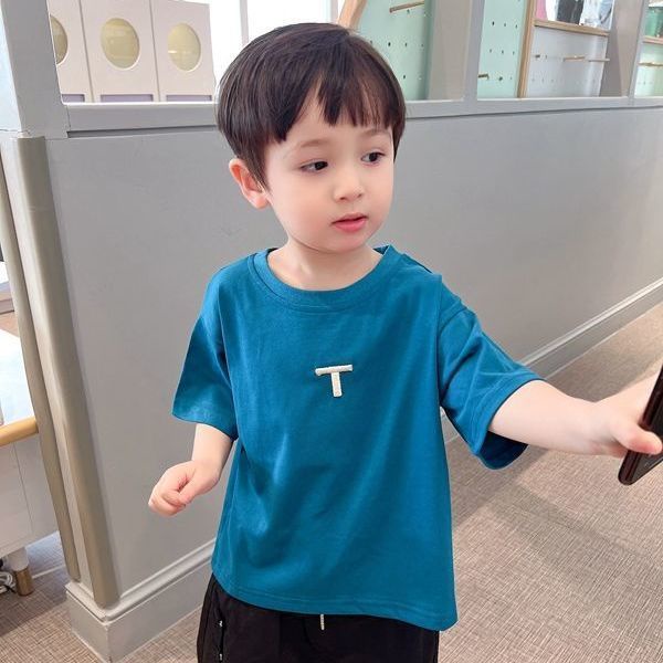 Áo Thun Cotton Tay Ngắn Cổ Tròn Thêu Chữ Đơn Giản Thời Trang Mùa Hè Cho Bé Trai