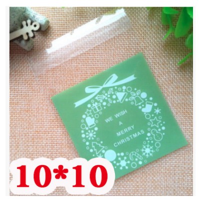 Set 10 túi kiếng dán đựng bánh cookie, quà tặng cây thông xanh, đỏ 10 x 10 cm