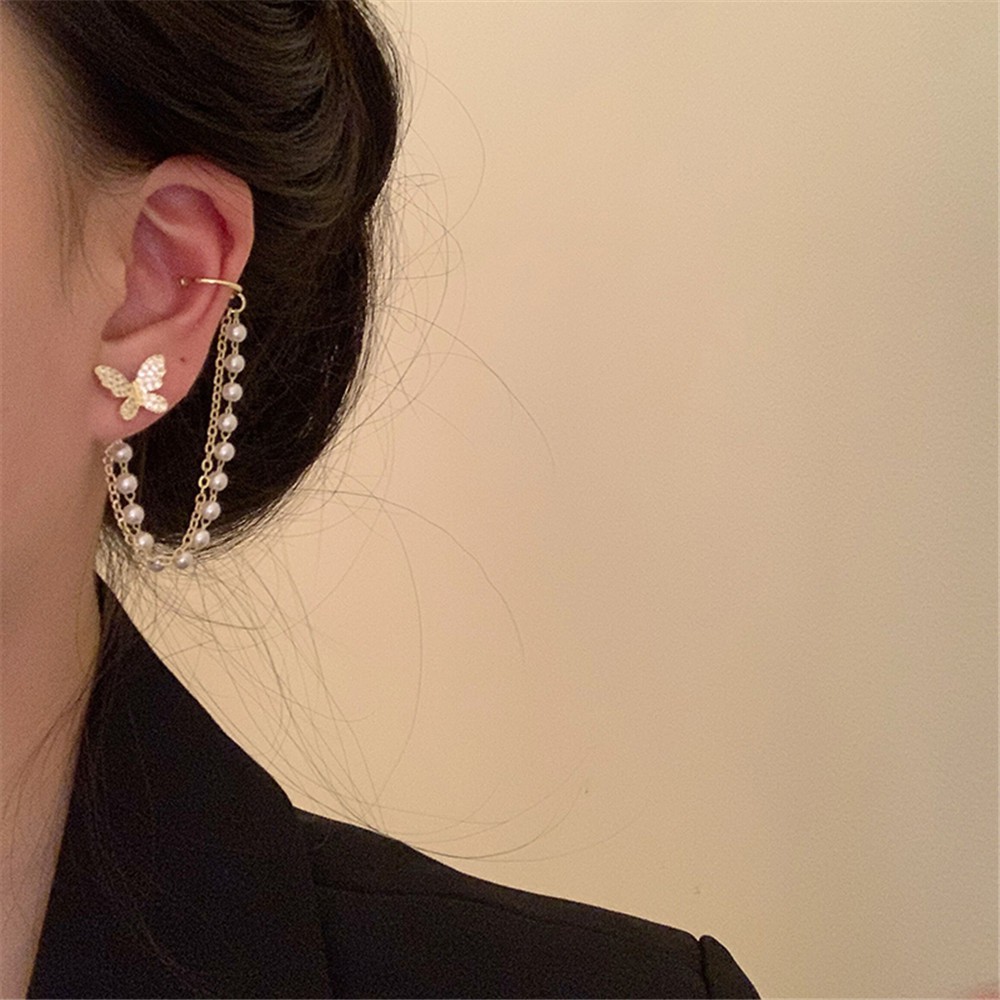 Hoa Tai Dáng Dài Hình Bướm Đính Đá Phối Ngọc Trai Thanh Lịch