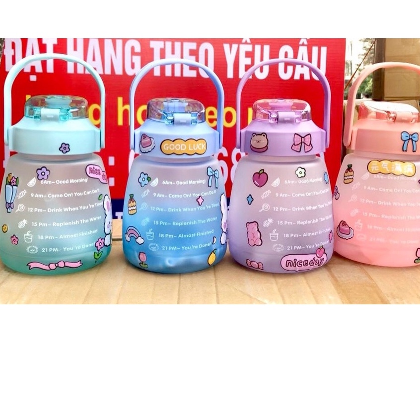 Bình Nước 1,3L Có Sticker Dán Dễ Thương Nhiều Màu Tiện Lợi(giao hàng ngẫu nhiên)