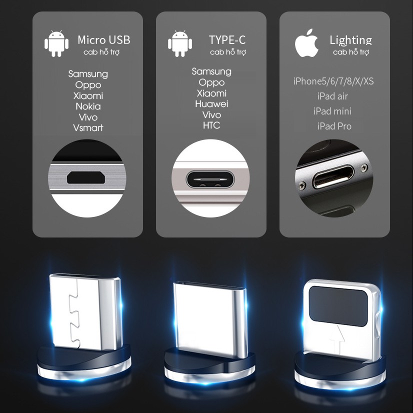 Dây Cáp Sạc Từ Tính Nam Châm T-rex Magnetic Charging 3 In 1
