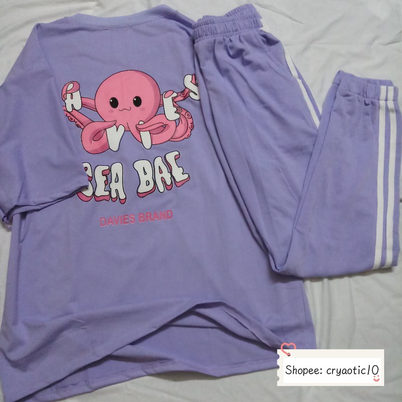 [COMBO TIẾT KIỆM] Set áo bạch tuộc tím + quần thun 2 sọc unisex
