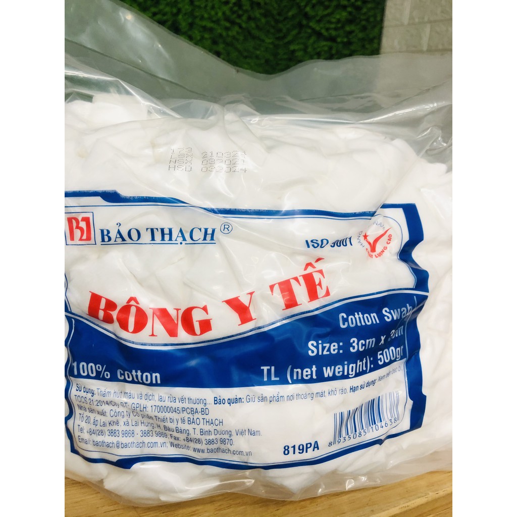Bông Y Tế Bảo Thạch Cắt Sẵn 3cm  x 3cm Trọng Lượng 500gr