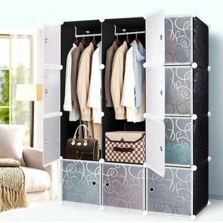 Tủ nhựa ghép 12 ô - Tủ nhựa ghép đa năng - Đen cửa trắng trong