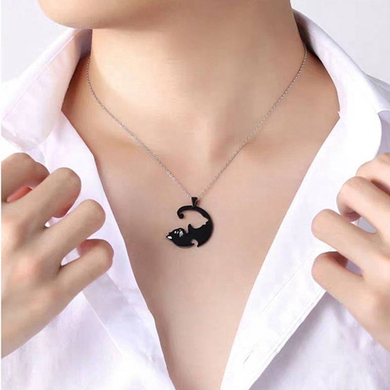 Set 2 Vòng cổ Mặt Mảnh Ghép Trái Tim Trắng Đen Bằng Thép Không Gỉ Dành Cho Các Cặp Đôi